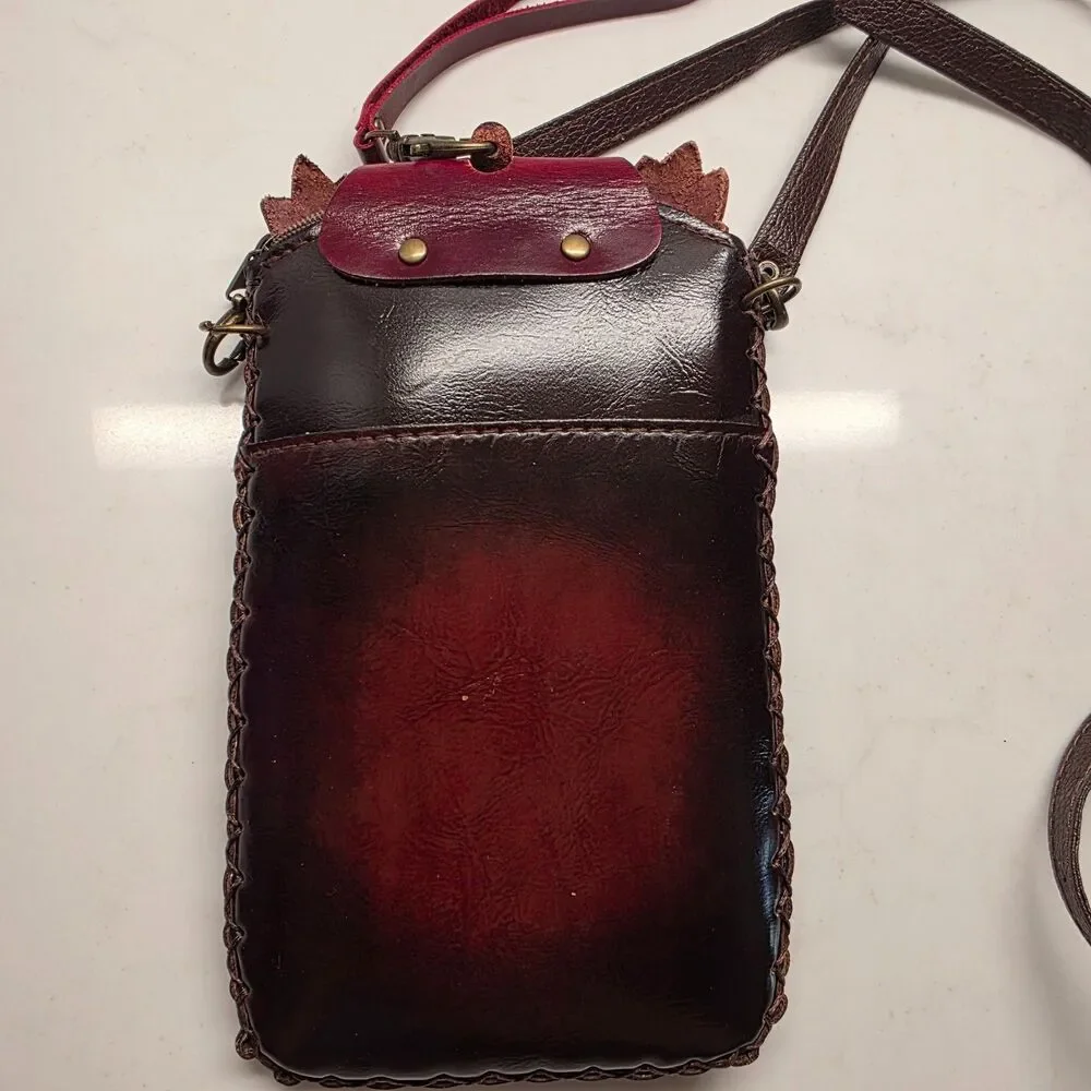 Genuine Leather  Colorful Owl Cross-body Wallet/Purse